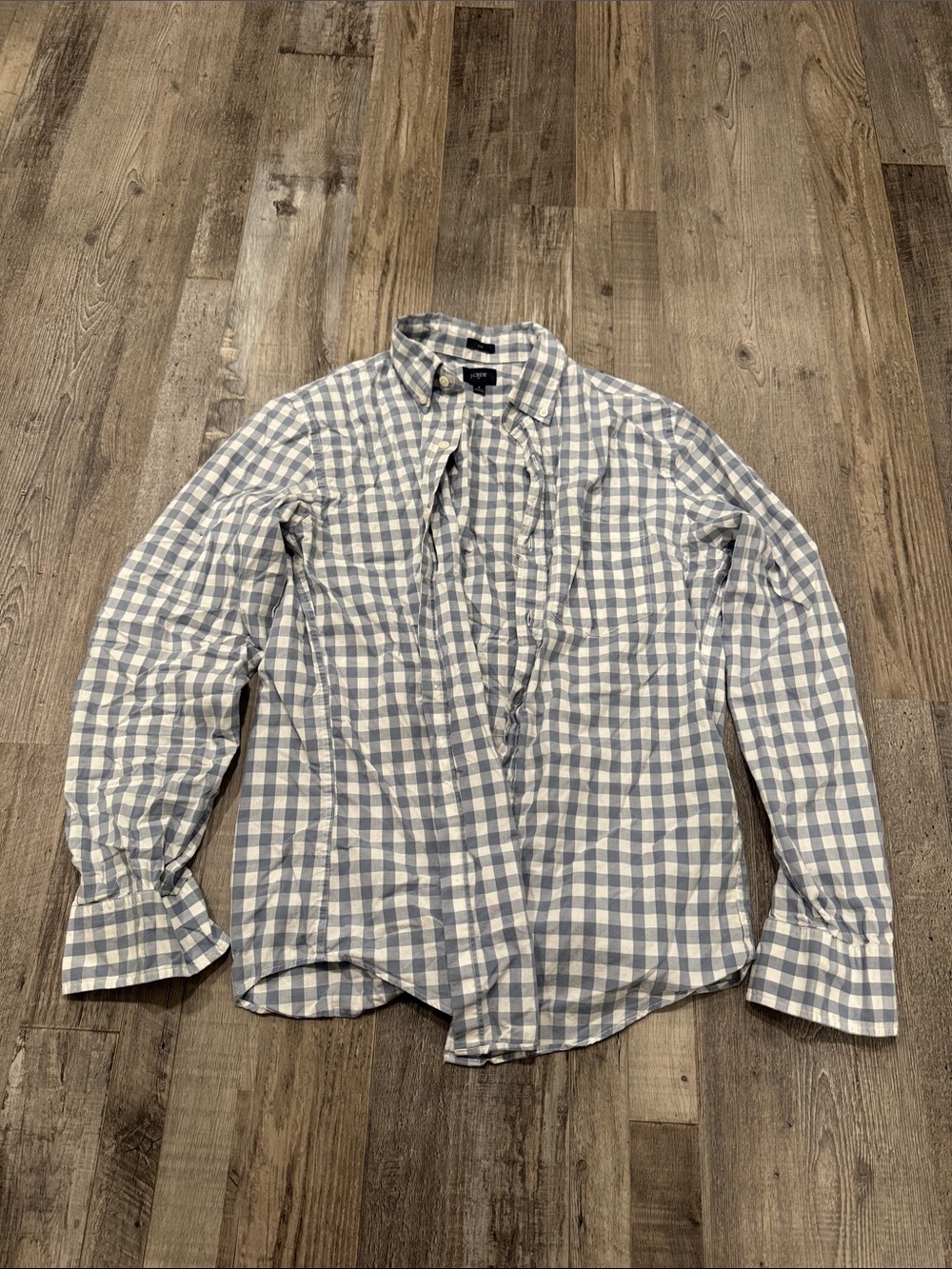 J. Crew Factory Blue and White Gingham Button-Down Shirt